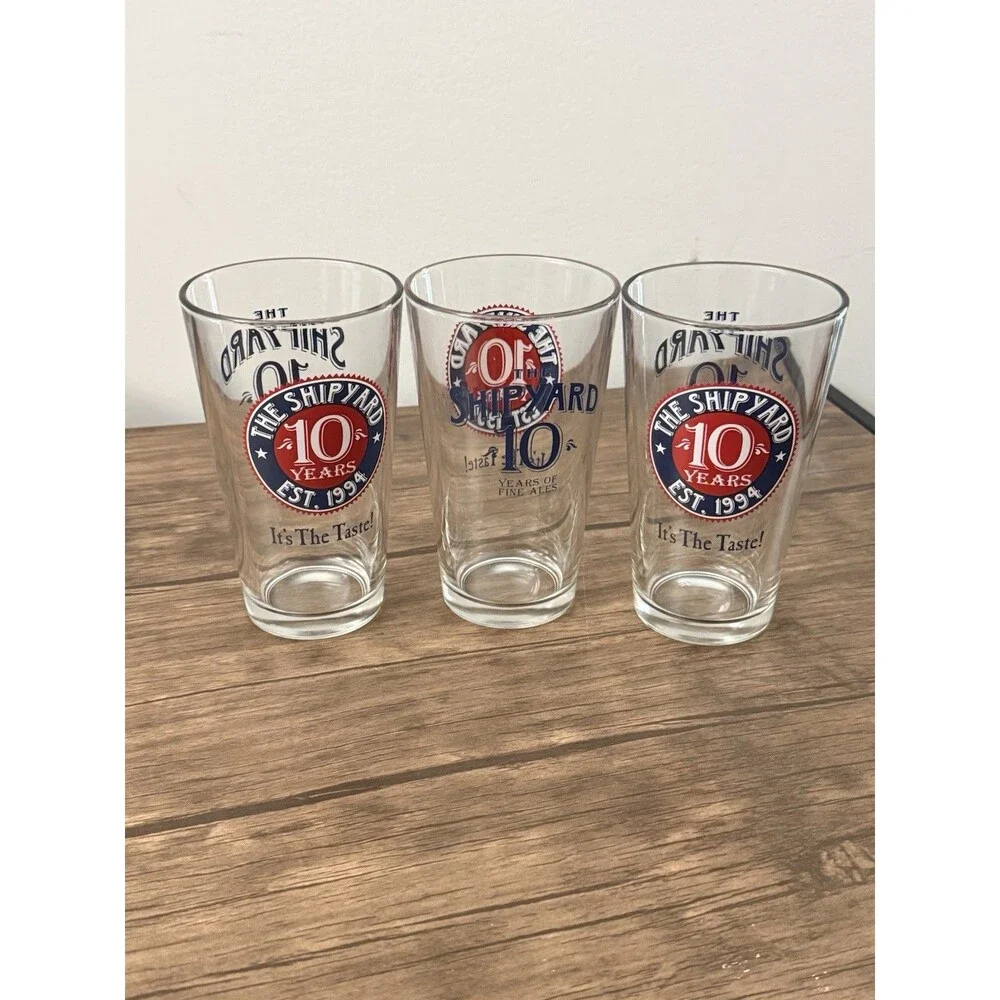 Vintage Shipyard Brewing Co. 10th Anniversary Pint Glass | Set Of 3 | 2004